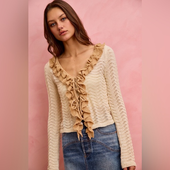 So Me Sweaters - SO ME Pointelle Texture Lightweight Sweater Cardigan